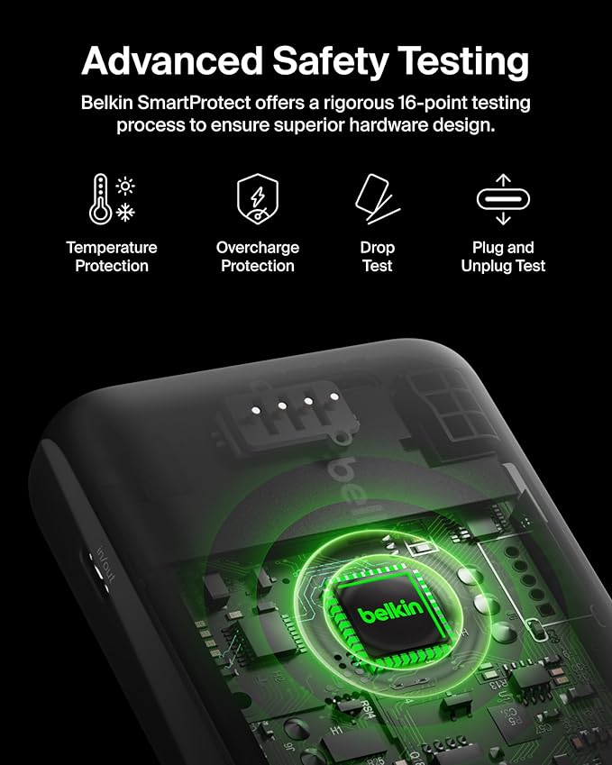 Belkin Portable Charger Power Bank for iPhone/Android (10,000mAh), 23W Battery Pack with Integrated USB-C, Lightning Cables, Pass-Through Capability, Charge 2 Devices at Once, Phone Charger Power Bank