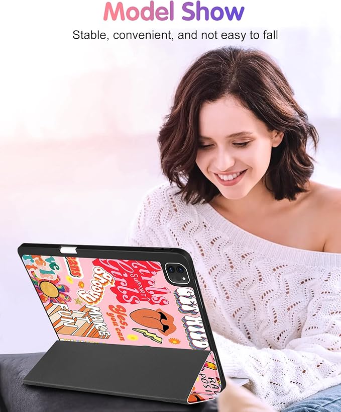 Uppuppy for iPad Air 11 inch Case, Air 5th/4th Generation 10.9, Pro 11'' (4th/3rd/2nd/1st Gen) Case Girls Cute Women Pencil Holder Quote Design Girly Folio Cover for iPad Air 11 2024/2025 (M2/M3)