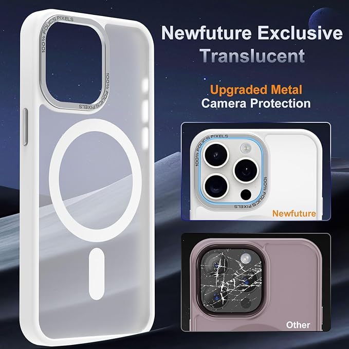 Newfuture Designed for iPhone 14 Pro Case with Magnetic [13 FT Military Drop Protection] [Compatible with Magsafe] Slim Translucent Matte Shockproof with Anti-Fingerprint Phone Case, Frosted White