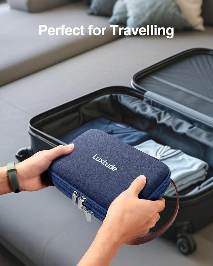 Luxtude Electronic Organizer Travel Case, Double Layer Tech Organizers, Hard Shell Zipper Case for Electronics, Travel Essentials, Blue (External Size 8.5 x 5.9 x 3.1 Inch)