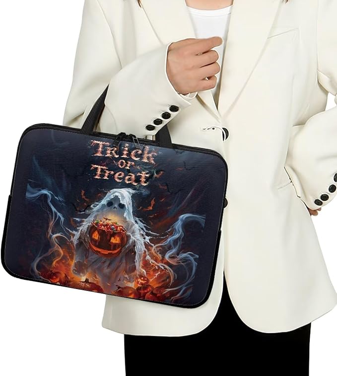 15 Inch Halloween Scary Ghost Laptop Sleeve, Protective Laptop Case Tote Bag for Halloween Decor, Computer Cover with Zipper Men Women Handbag Tablet Carrying Case for Business/School