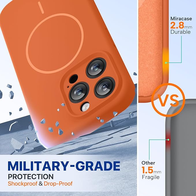 Miracase Magnetic for iPhone 15 Pro Case, [Soft Anti-Scratch Microfiber Lining], Compatible with MagSafe, Liquid Silicone Shockproof Drop Protection Phone Case for 15 Pro, Orange