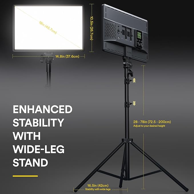 RALENO LED Video Panel Light, 2-Pack 18" 45W Photography Lights with 78'' Stand & Remote for Video Recording TikTok YouTube Streaming, CRI97+ Bi-Color 2500-6500K Studio Lighting