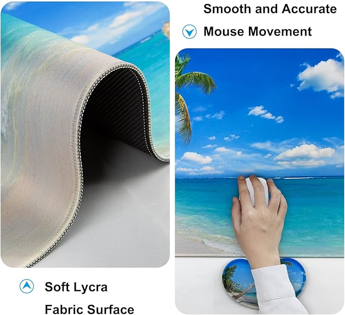 Keyboard Wrist Rest + Mouse Pad with Wrist Support + Desk Mat + Coaster 4 in 1 Set, XXL Large Gaming Mousepad Cute Ergonomic Mouse Pads for Desk Computer Laptop Office Decor-Blue Sea