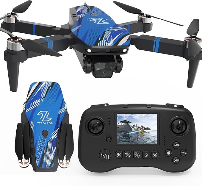 TTROARDS Drone with Camera 4k for Adults, FPV Drone with Screen Professional Brushless Motor 270° Obstacle Avoidance Optical Flow Positioning, Foldable Remote Control Quadcopter for Beginners