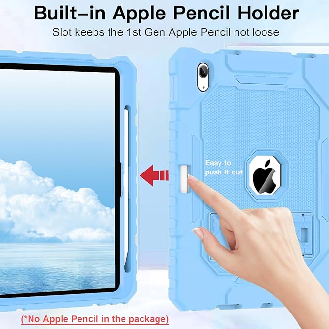 ZoneFoker Case for iPad (A16) 11th/10th Generation 11/10.9 inch 2025/2022, Heavy Duty Military Grade Shockproof Rugged Cover with Pencil Holder/Stand for i Pad 11th / 10 th Gen (Light Blue)