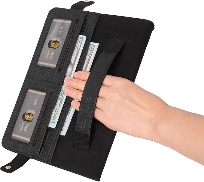 Handbag Case for iPad Pro 11-inch 2025 M5/2024 M4, Techcircle Elegant Crossbody PU Leather Folio Envelope Pocket Stand Cover with Hand Strap+Shoulder Strap+Pencil Holder+Card Slots, Black