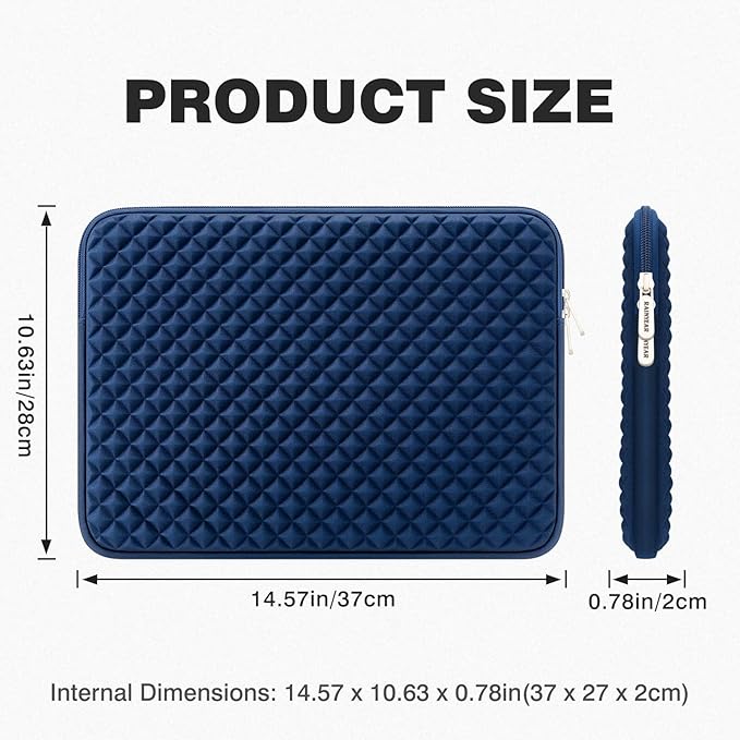 RAINYEAR 16 Inch Laptop Sleeve Diamond Foam Shock Resistant Padded Case Fluffy Lining Zipper Cover Carrying Bag Specially Compatible with 16" MacBook M1 M2 M3 M4 M5 A3428 A3429 (Navy Blue)