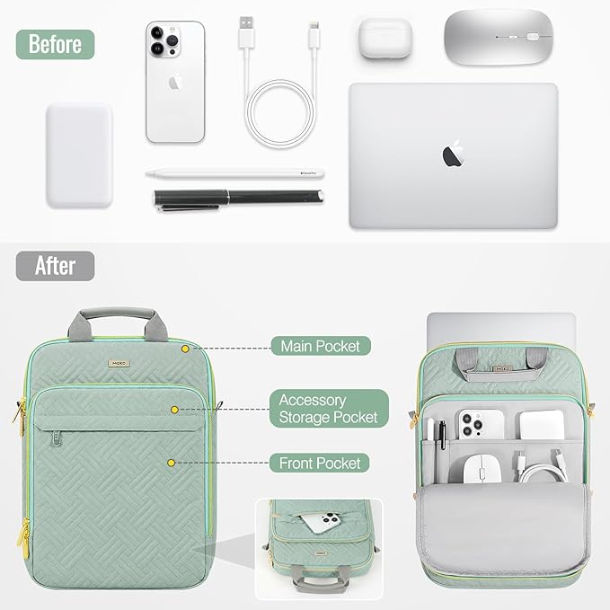 MoKo 13-14 in Puffer Laptop Sleeve Bag for 13-inch New Mac Air M5/Neo A18 Pro, 14-inch Mac Pro M5/M4/M3/M2/M1, 13.8“ Surface, Puffy Laptop Carrying Case with Handle & Shoulder Strap, Light Green