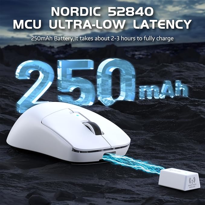ATTACK SHARK R6 Gaming Mouse Wireless 2.4Ghz/Bluetooth/Type-C, PAW3950Max, 8K Polling Rate, 50 to 42,000 DPl Adjustable, Nordic 52480, 39g Super-lightweight Optical Mouse, for PC/Mac/Linux/Xbox-White
