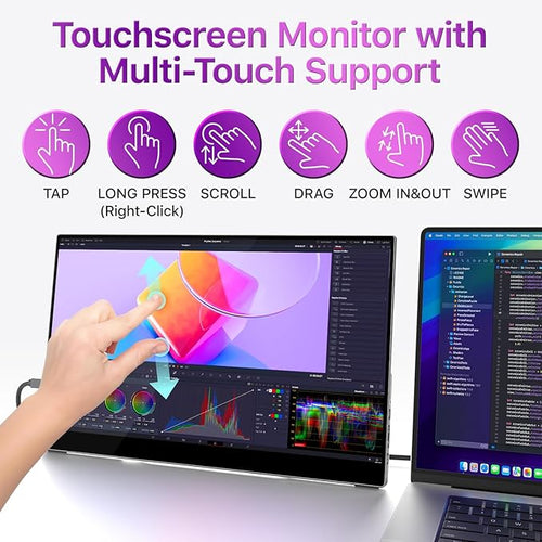 cocopar Portable Monitor Touchscreen 15.6 Inch 1080P FHD 90% sRGB Travel Monitor with Speaker HDMI USB-C Second Screen for Laptop MacBook Surface PC Xbox PS4/5, VESA Mountable, with Touchscreen