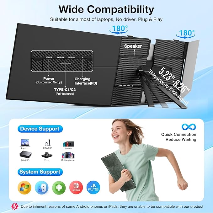 Laptop Screen Extender, Ultra-Thin 15.3" FHD 1200P 16:10 Portable Monitor for Laptop, Lightweight Travel Monitor Extender Plug & Play for 14.2"-17.3" Laptops, Compatible with Wins/Mac/Android/Chrome
