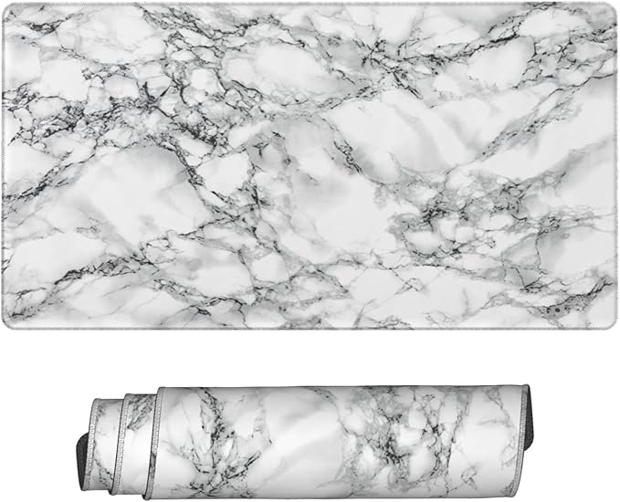 Black and White Marble Large Extended Mouse Pads XL Mousepad with Stitched Edges Non-Slip Rubber Base Computer Keyboard Pad Desk Mat for Home Office Desk Decor, 29.5" X 15.8"