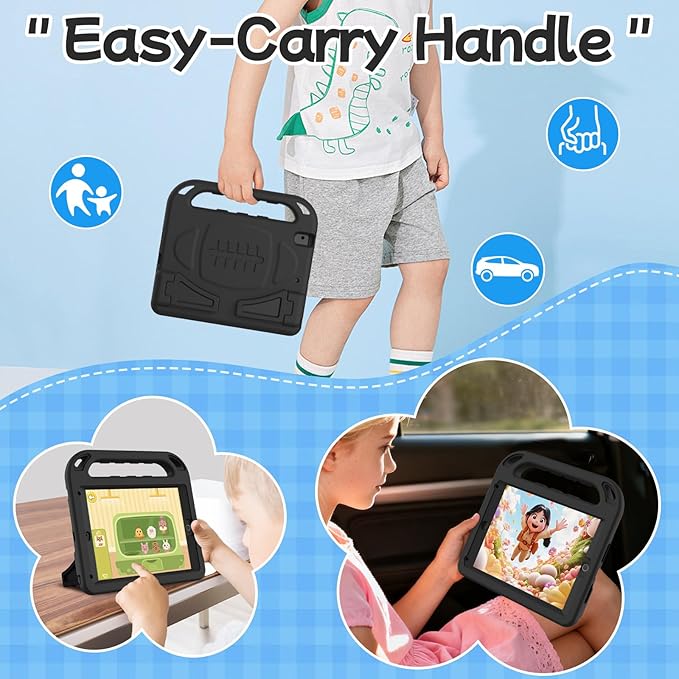 BMOUO Kids Case for iPad 9.7 2018/2017/iPad Air 2/1/Pro 9.7-Built-in Screen Protector Shockproof Handle Convertible Stand Case for iPad 9.7 Inch 2018 (6th Generation)/2017 (5th Generation),Black