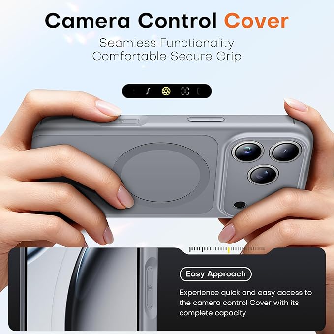 TAURI for iPhone 17 Pro Case, Compatible with MagSafe, (Full Camera Protection) Camera Control Cover Solid-Color Matte Magnetic Phone Case for 17 Pro 6.3", Grey