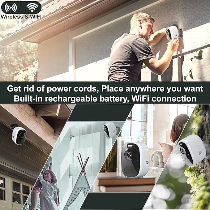 DCT Magnetic Cameras for Home Security: No Drilling Instant Installation - Wireless WiFi Cam for Outdoor - Motion Detection - Color Night Vision - SD/Cloud Storage