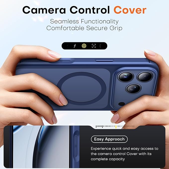 TAURI for iPhone 17 Pro Max Case, Compatible with MagSafe, (Full Camera Protection) Camera Control Cover Solid-Color Matte Magnetic Phone Case for 17 Pro Max, Blue
