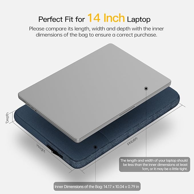 14 inch Waterpoof Laptop Sleeve Case for Dell XPS 15, Insprion 14, Latitude 14, Lenovo Flex 5 14, ideapad 14, HP Chromebook 14, ASUS Vivobook 14, HP Acer Lenovo Dell 14 inch Computer Carrying Bag