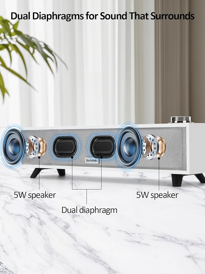 Computer Speakers, 10W Computer Sound Bar, USB Powered PC Speakers, Bluetooth 5.0 and RCA Input pc Speakers for Desktop, Laptops, Phonograph, Phones, Tablets(K01)