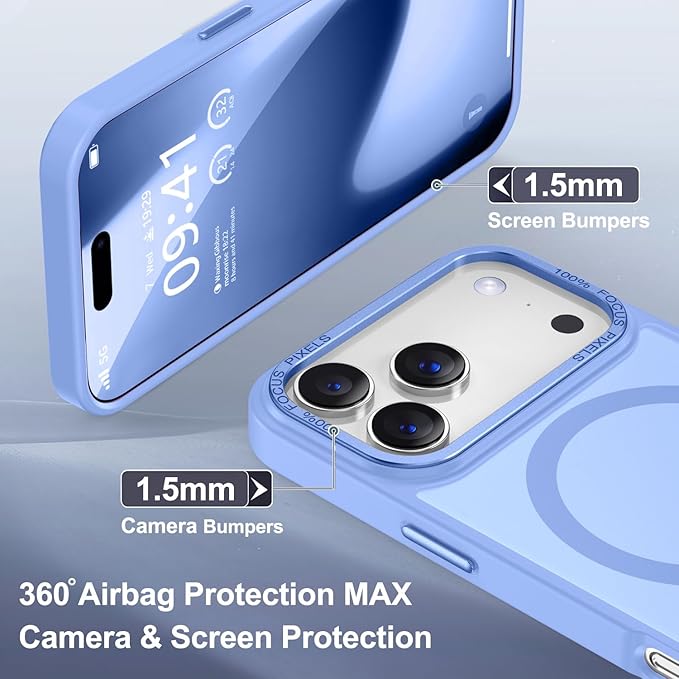Newfuture Magnetic for iPhone 17 Pro Case [Compatible with Magsafe] [Military Grade Drop Protection] Translucent Matte Anti-Scratch Shockproof Protective Phone Cover 6.3 Inch, Blue