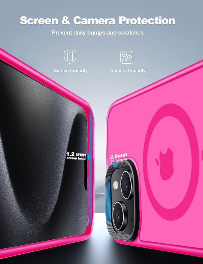 Tigowos for iPhone 15 Pro Magnetic Case Fits MagSafe Drop Resistant Shockproof Back Cover Fits iPhone 15 Pro Phone Cases 6.1", Hot Pink