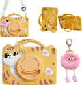 3D Cute Vivid Cat Case for iPad Air 6th/7th 11 inch 2024/2025 M2/M3(6th/7th Generation),Kawaii Cartoon Character Pretty Cat Soft Silicone Rotating Stand Case with Lanyard for Kids Teens Girls Women