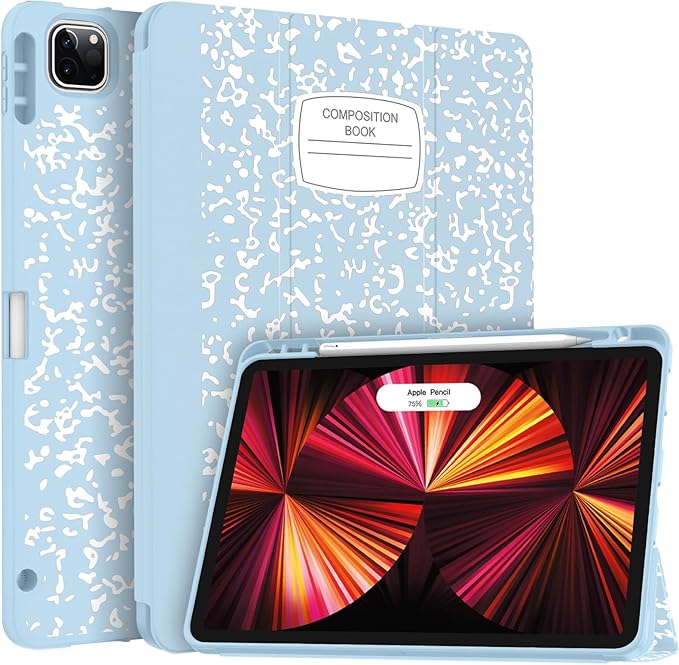 Soke for iPad Pro 11 Case (M2) 2022/2021/2020 with Pencil Holder - [Full Body Protection + Apple Pencil Charging + Auto Wake/Sleep], Soft TPU Back Cover for 2022 iPad Pro 11 inch(Book Ice Blue)