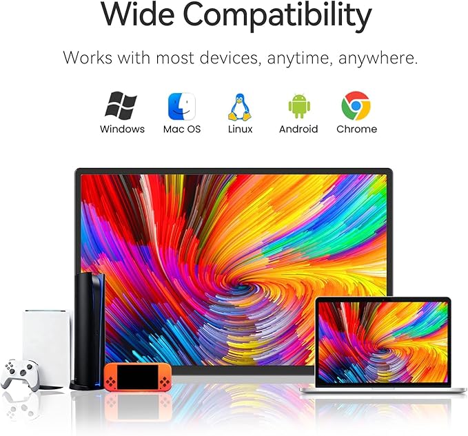 16" 2.5K Portable Monitor - QHD Laptop Screen Extender 100% sRGB Wide Color HDMI/USB C/USB A Travel External Display Stand Gaming Monitor for PC Windows MAC Computer Switch Phone Xbox PS4/5