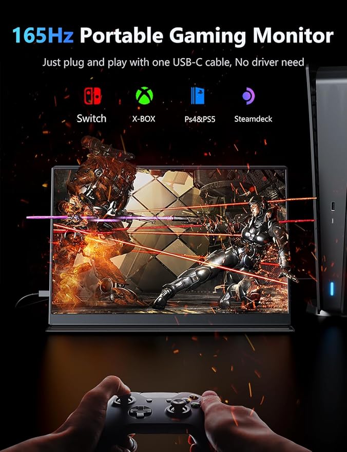 MAGICRAVEN 165Hz Portable Gaming Monitor, 16" 1920x1200 500 Nits Laptop Monitor, Second Computer Display with Speakers, Dual Screen Travel Monitor for PC Phone PS5/4 Xbox Switch