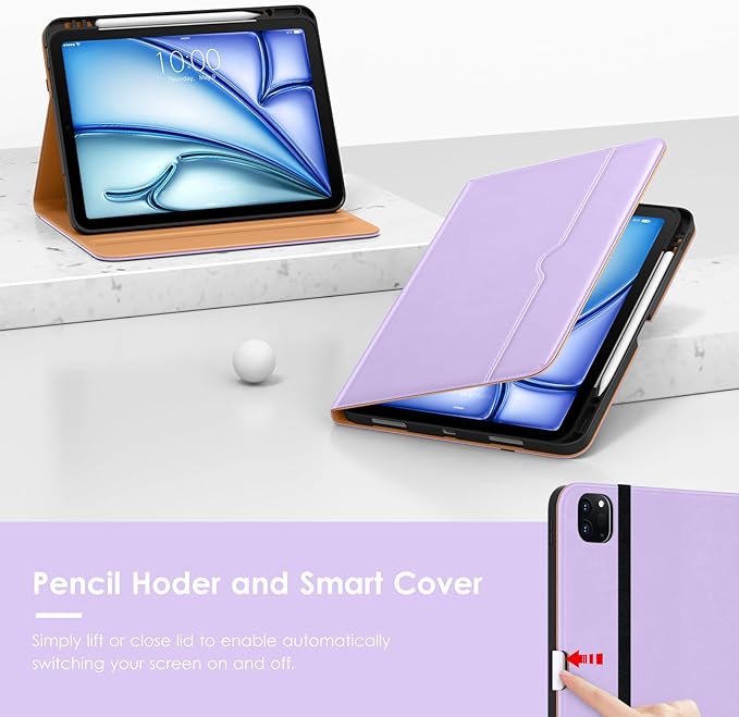 VIKESI Case for iPad Air 13 inch (M4) 2026 / (M3) 2025 / (M2) 2024,Premium Leather Folio,Apple Pencil Holder,Auto Sleep/Wake,Stand Cover - Lavender