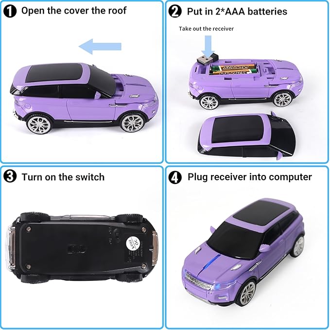 elec Space Wireless Mouse Car Computer Mouse for PC Laptop (Purple)