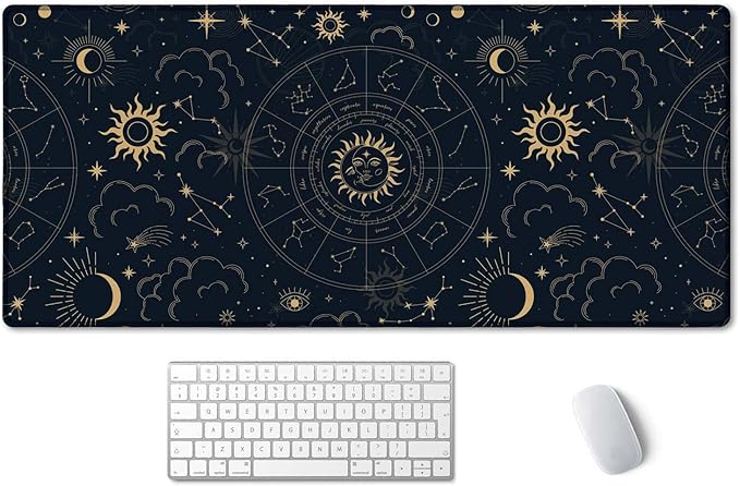 SSOIU Zodiac Wheel Desk Mat, Celestial Desk Pad, Astrology Large Gaming Mouse Pad 35.5x15.7inch XXL Large Big Computer Keyboard Mouse Mat Desk Pad with Non-Slip Base and Stitched Edge for Home Office
