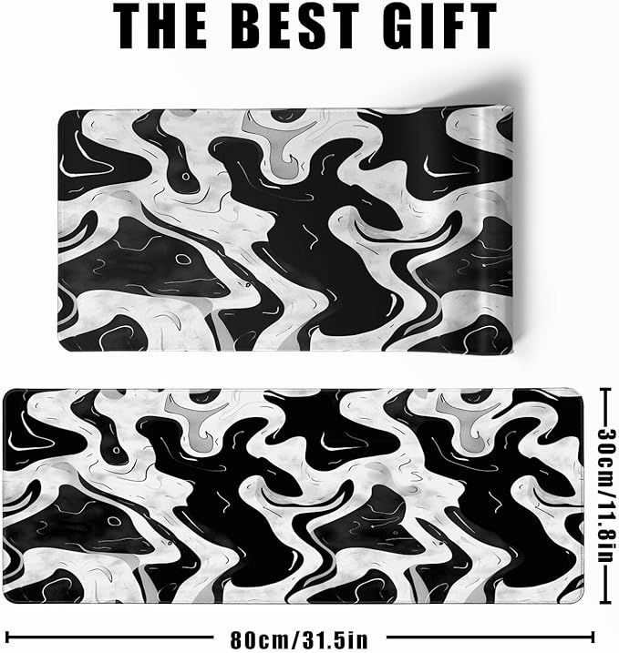 Black and White Desk Mat Mouse Pad XL Big Mousepad Gaming Large Mouse Pad Desk Pad with Stitched Edges Non-Slip Large Computer Mat, 31.5x11.8 in-Flowing Liquid Metal