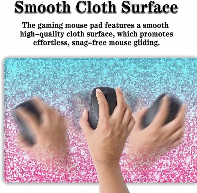 Gaming Mouse Pad Office Desk Mat, Extra Large Pink Glitter Pad for Women, Waterproof Non-Slip Rubber Base, 35.4 X 15.7 in for Work/Game/Office