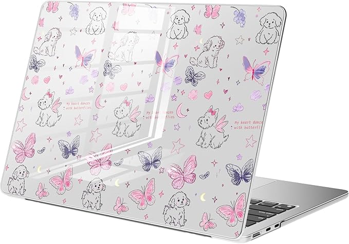 Compatible with MacBook Air 13.6 inch Case M5 M4 M3 M2 2026-2022 A3449 A3240 A3113 A2681 Release, Cute Kawaii Puppy Butterfly Protective Hard Shell Clear Cover for MacBook Air 13