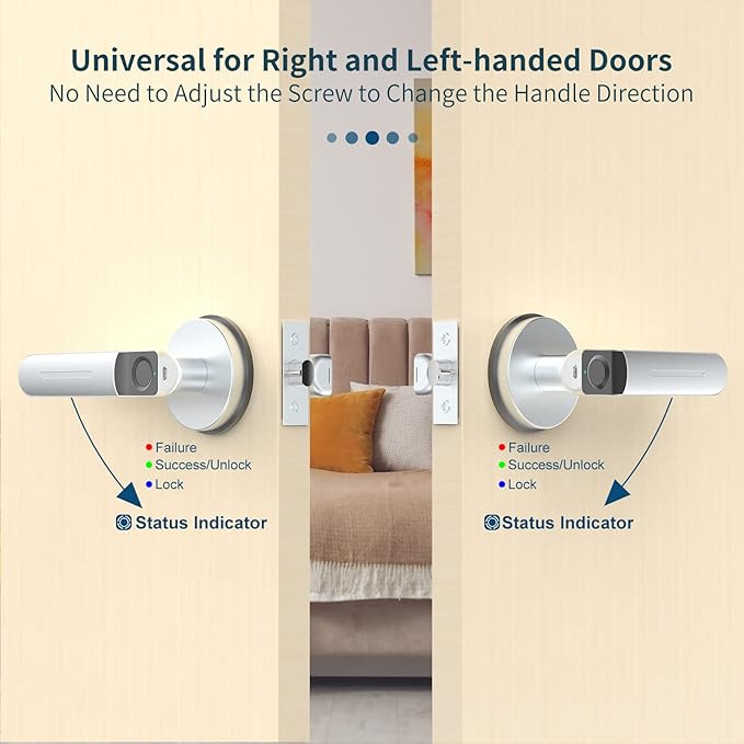 Foxgard Smart Fingerprint Door Lock,Keyless Entry Door knob with Handle,Biometric Door knob,Room Door Lock for Bedroom/Office (Silver)