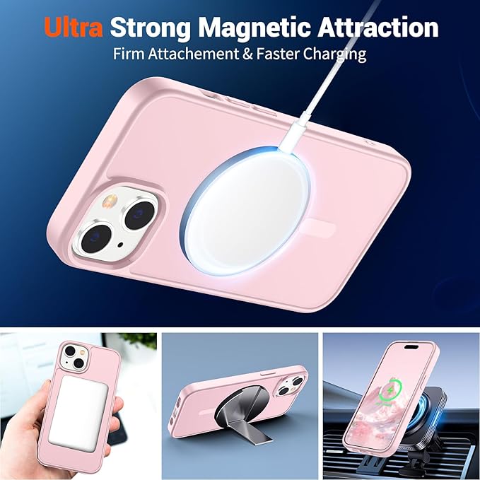 SUPFINE Magnetic for iPhone 15 Case (Compatible with MagSafe) (Military Grade Drop Protection) Translucent Matte Shockproof Phone Cover,Light Pink