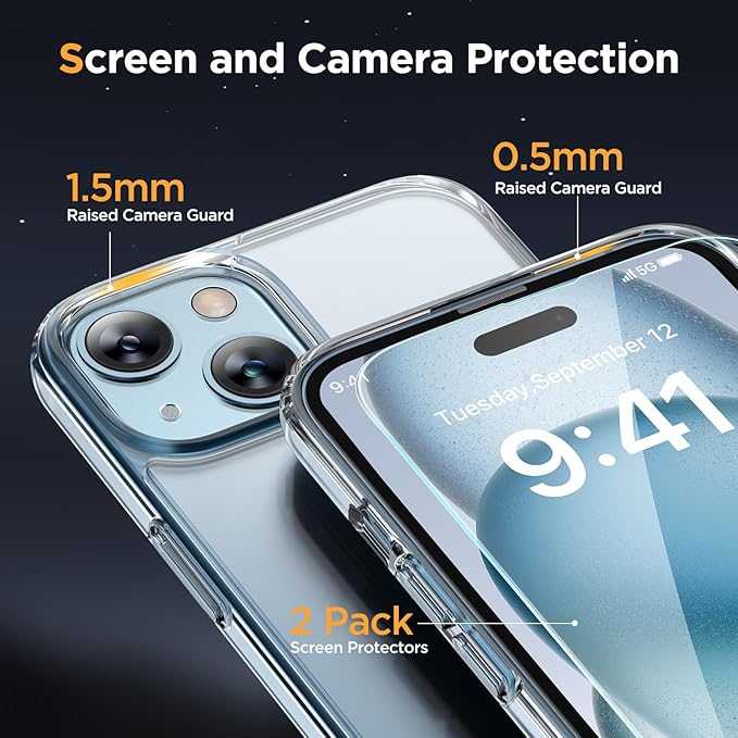 Miracase Magnetic for iPhone 15 Plus Case 6.7 inch (Compatible with MagSafe)（with 2X Screen Protectors） Military-Grade Protection, Anti-Fingerprint Translucent Matte Phone Cover, Clear