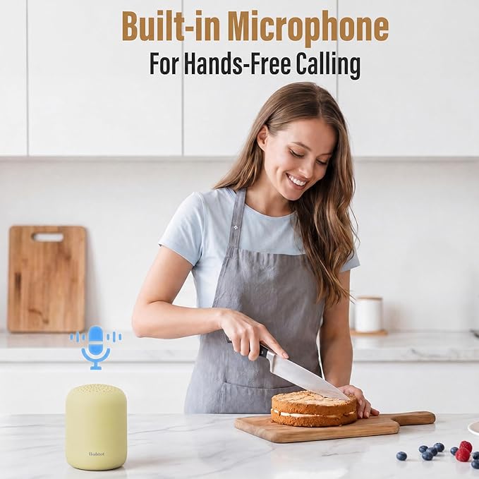 Bobtot Portable Bluetooth Speakers Wireless, Waterproof Shower Speaker with 24H Playtime, Loud Stereo Sound, TWS, Built-in Microphone, Small Size with Carry Lanyard, Yellow
