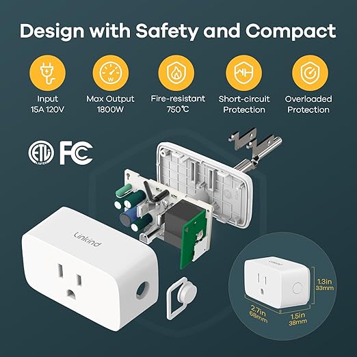 Linkind Matter Smart Plug, Smart Home Smart Outlet Timer, Work with Apple Home, Siri, Alexa, Google, SmartThings, 15A/1800W, APP Remote Control & Schedule, ETL & FCC Certified, 2.4G WiFi Only, 6 Pack
