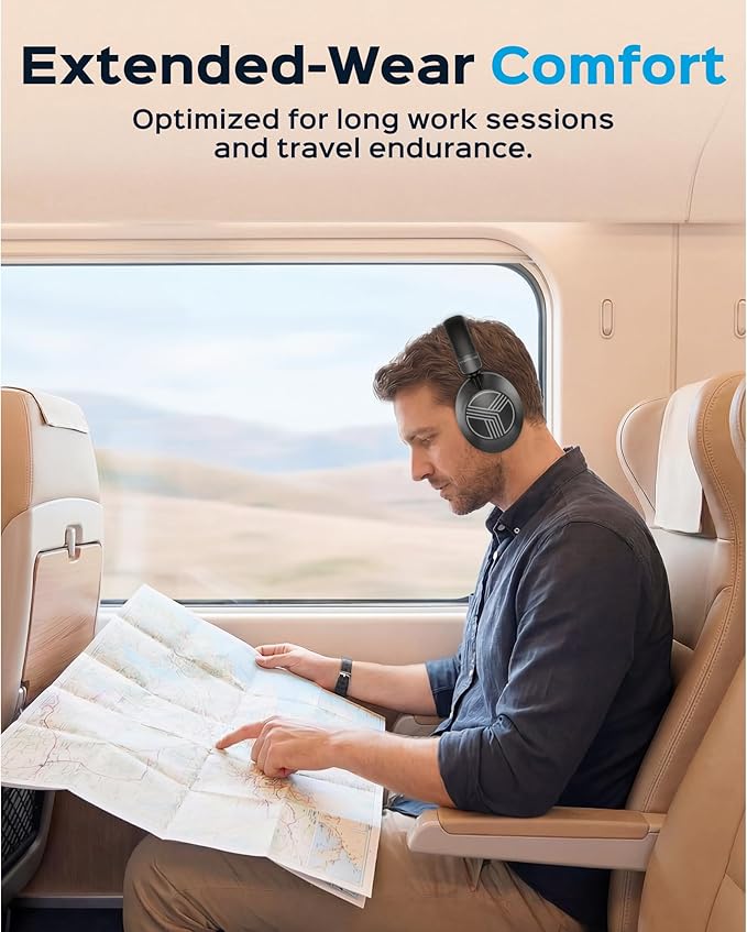 TREBLAB Z7-Pro Hybrid Active ANC Over-Ear Bluetooth Headphones for Work, Travel and Focus, All-Day Comfort, 38H Playtime, Foldable Wireless Headphones Noise Cancelling with Carrying Case
