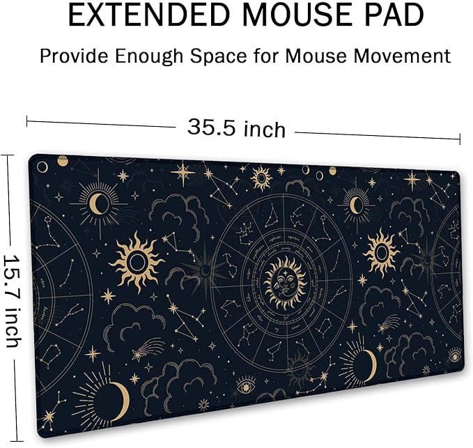 SSOIU Zodiac Wheel Desk Mat, Celestial Desk Pad, Astrology Large Gaming Mouse Pad 35.5x15.7inch XXL Large Big Computer Keyboard Mouse Mat Desk Pad with Non-Slip Base and Stitched Edge for Home Office