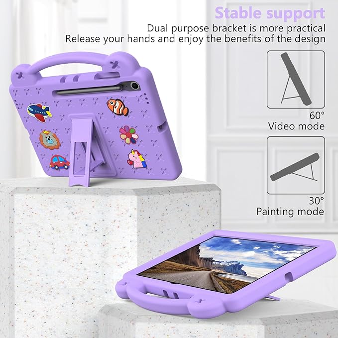 AKABEILA Compatible with Samsung Galaxy Tab S11 X730/X736 2025 11 inch Tablet Case, Kids Friendly Universal Lightweight Shockproof Protective Case with Shoulder Strap & Stand Handle Light Purple