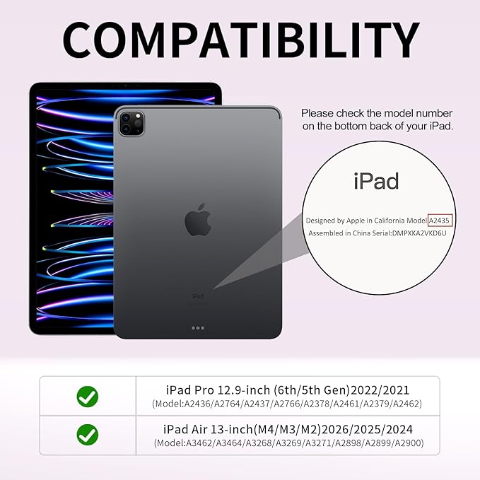 Case for iPad Pro 12.9-inch 2022/2021(6th/5th Gen),iPad Air 13 Inch(M4/M3/M2,2026/2025/2024) with Pencil Holder,2nd Gen Pencil Charging,Auto Sleep/Wake,Flexible TPU Protective Cover (Pink)
