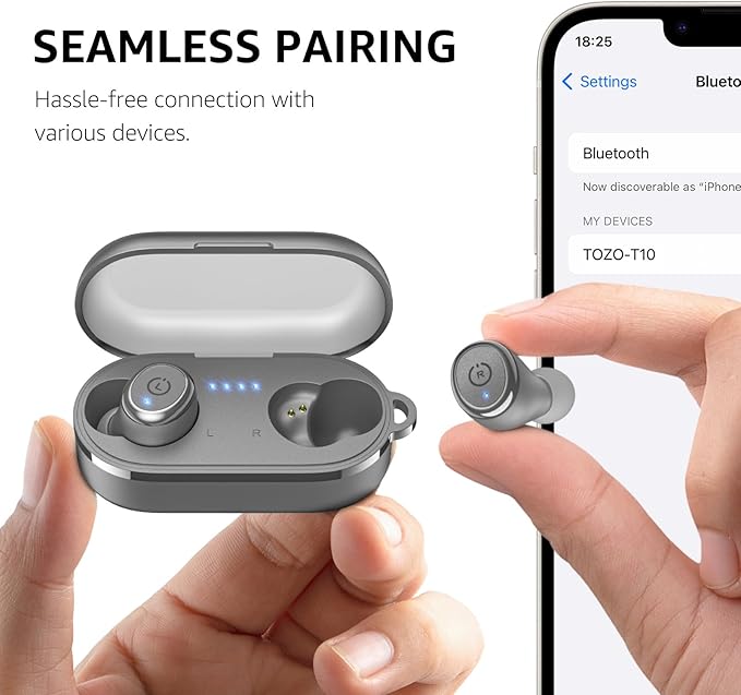 TOZO T10 Wireless Earbuds Bluetooth 5.3 Headphones, App Customize EQ, Ergonomic Design, 55H Playtime, Wireless Charging Case, IPX8 Waterproof Sound in-Ear Headset, New Version