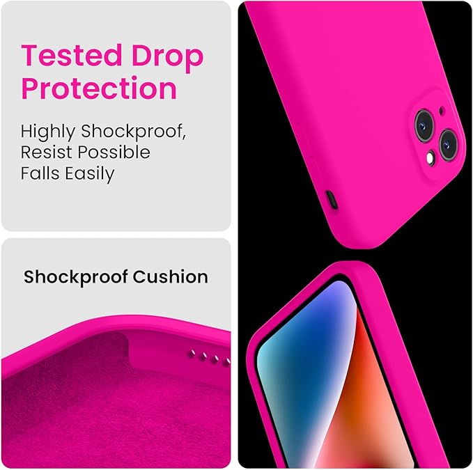 FireNova Designed for iPhone 13 Case, Silicone Upgraded [Camera Protection] Phone Case, Soft Anti-Scratch Microfiber Lining Inside, 6.1 inch, Hot Pink