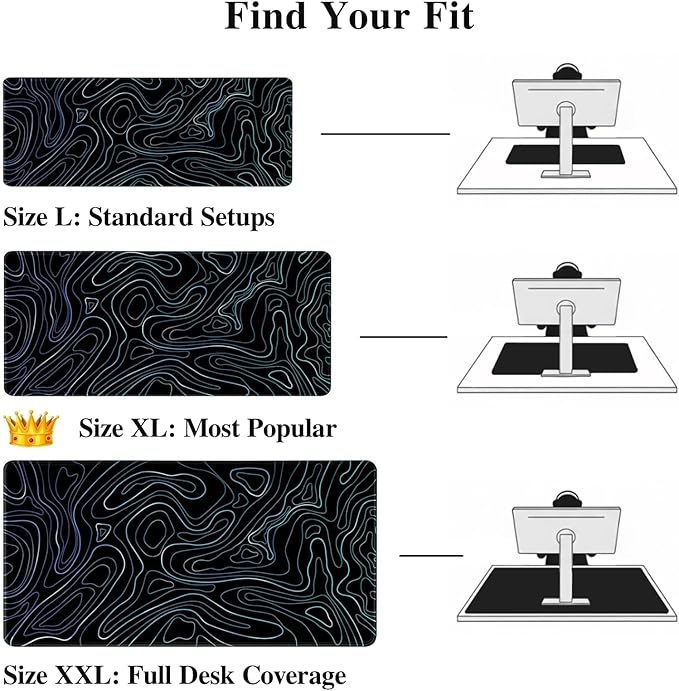 Topographic Large Mouse Pad (31.5x11.8 Inch), Aesthetic Desk Mat with Stitched Edges, Waterproof Non-Slip Keyboard Pad for Office & Home, Blue Line Art Desk Decor