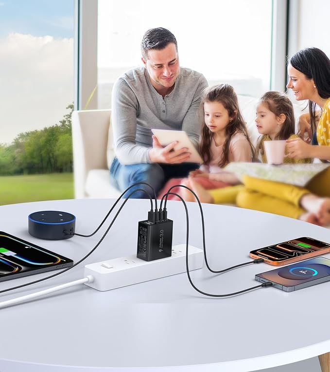 [2-Pack] USB C Wall Charger, 50W Type C Charger Block 5-Port Fast Charging Blocks,3USB C+2USB A Multiport Plug,PD Power Adapter Brick Cube for iPhone 17/16/15/14/13/Pro,iPad,Samsung,for Switch（Black）