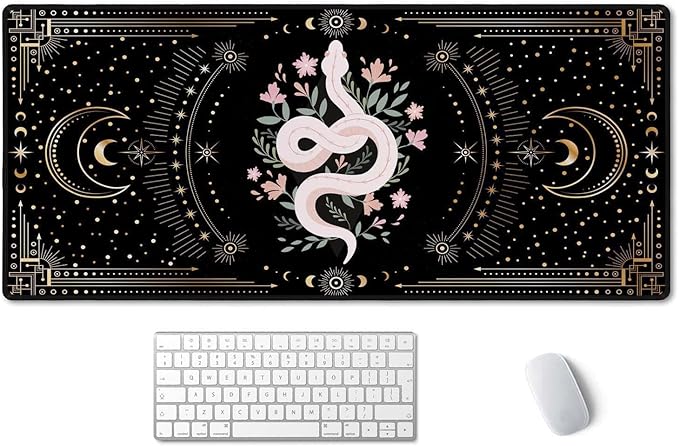 SSOIU Large Mouse Pad, Boho Snake Witch Desk Mat for Desktop, Women Girls Waterproof Gaming Mousepad, Moon Phases Computer PC Laptop Protector Writing Pads for School Office Home 35.5" x 15.7"