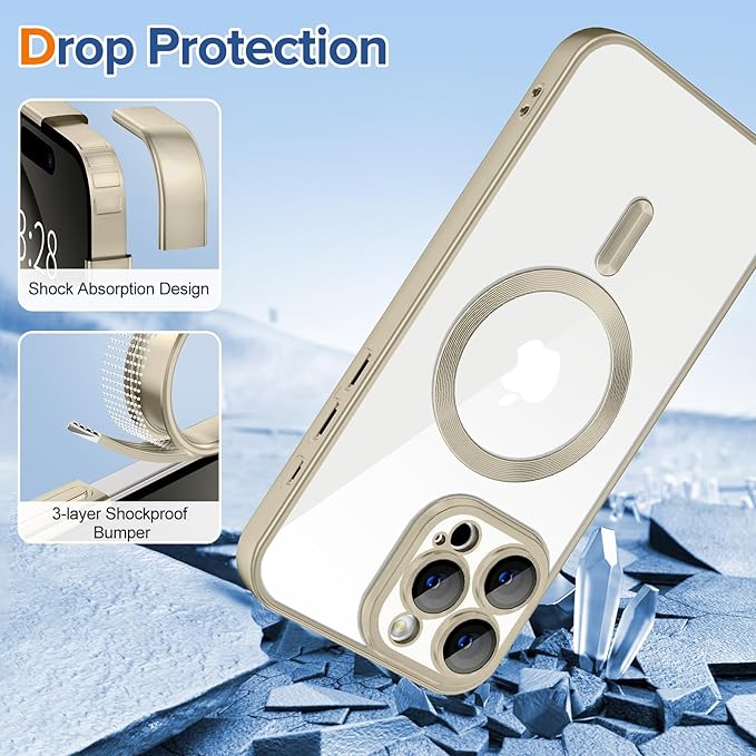 Hython Magnetic Clear for iPhone 16 Pro Max Case with Camera Lens Protector [Compatible with MagSafe] Plating Edge Slim Soft TPU Cover Protective Phone Case for iPhone 16 Pro Max 6.9", Matte Gray